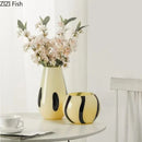 GobekUsa Black Stripes Glass Vase Desk Decoration Artificial Flowers Pots Aesthetic Room Decor