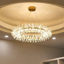GobekUsa Clear Crystal LED Chandelier Round Lamp - Gold Metal Wire, Adjustable G4 Bulb