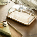 GobekUsa Cake Dessert Wood Plate with Glass Dust Cover | Elegant Serving Dish for Various Treats