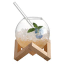 GobekUsa Ball Shape Coffee Juice Cocktail Glasses Cup with Wood Base and Glass Straw