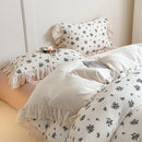 GobekUsa French Lace Floral Ruffles Bedding Set - 100% Cotton Wrinkled Yarn 4Pcs