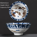 GobekUsa Blue & White Ceramic Kung Fu Tea Cup - Japanese Style Porcelain Sake Cups