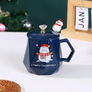 GobekUsa Christmas Ceramic Mug Set with Lid, Spoon - Festive Santa Claus & Elk Design