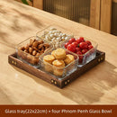 GobekUsa Glass Wood Tea Table Tray, Rectangular Snack Food Fruit Bowl Serving Tray