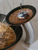 GobekUsa Glass Bathroom Sink with Rocker Handle Faucet, Chrome Finish