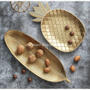 GobekUsa Leaf Shape Gold Paint Wooden Tray 14.5x40cm - Modern Decorative Tableware
