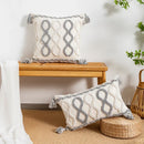 GobekUsa Geometric Tufted Tassel Cushion Cover White Grey Bohemian Decor Pillow Cover