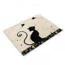 GobekUsa Black Cat Linen Placemat Set for Dining Table & Kitchen Decor