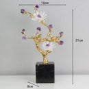 GobekUsa Golden Tree Crystal Flower Brass Amethyst Decor with Golden Bird Figurines