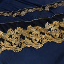 GobekUsa Black Gold Lace Duvet Set, Luxury Crystal Velvet, Quilted Embroidery, Ruffle Bedding
