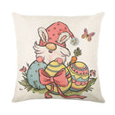 GobekUsa Easter Bunny Rabbit Linen Cushion Cover 45x45cm - Flower Print Festival Pillowcase