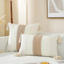 GobekUsa Linen Stripe Diamond Woven Cushion Cover 45x45cm with Tassels