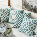 GobekUsa Embroidered Blue Cotton Canvas Cushion Cover for Home Decor