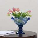GobekUsa Blue Striped Transparent Glass Vase - Tall Bottle Flower Pot Bouquet Holder
