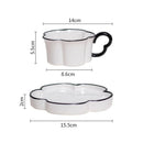 GobekUsa Black Edged Flower Mug Set - Ceramic Cup & Saucer for Tea, Coffee, and Juice