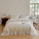 GobekUsa French Rose Flowers Lace Wedding Bedding Set with Ruffles