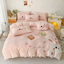 GobekUsa Cartoon Rabbit Applique Embroidery Bedding Set with Velvet Fleece for Cozy Comfort