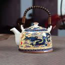 GobekUsa Blue and White Porcelain Teapot 900ml Clay Heated Kettle Puer Tea Cup Set