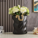 GobekUsa Ceramic Bag Vase with Artificial Flowers for Modern Home Decor