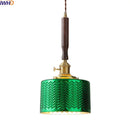 GobekUsa Green Glass LED Pendent Lamps, Walnut Copper Modern Hanging Light Fixtures