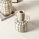 GobekUsa Geometric Line Ceramic Vase Flowerpot Tray Home Decor Accessory