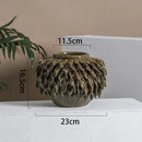 GobekUsa Leaf Relief Ceramic Vase: Hand-made 3D Floral Arrangement Pot