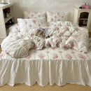 GobekUsa Korean Princess Flowers Bedding Set - Duvet Cover, Bed Skirt, Pillowcases