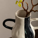 GobekUsa Geometric Check Pattern Ceramic Vase with Handle for Home Decoration