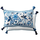 GobekUsa Chinoiserie Style Blue White Porcelain Birds Floral Lumbar Pillow Case
