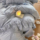 GobekUsa Korean Princess Style Pure Cotton Bedding Set with Ruffles and Heart Pleat