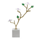 GobekUsa Crystal Flower Tree Sculpture: Golden Branches with Marble Base