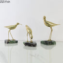 GobekUsa Golden Brass Bird on Marble Base Desk Ornament Statue Artwork Decor