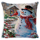 GobekUsa Christmas Snowman & Santa Claus Linen Pillow Cover for Festive Living Room Decor