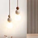 Cream Yellow Travertine And Wood Pendant Light