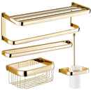 GobekUsa Gold Brass Bathroom Hardware Set: Paper Holder, Towel Bar, Soap Basket, Towel Rack