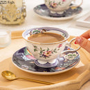 GobekUsa Flowers Pattern Ceramic Cup & Saucer Set for Dining Table, Coffee, Tea, Juice