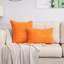 GobekUsa Beige Striped Cushion Cover with Pom Pom Detail Lumbar Throw Pillow Case