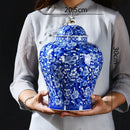 GobekUsa Blue White Porcelain General Jar Tea Pot Sealed Storage Tank Home Decor