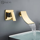 GobekUsa Gold Waterfall Wall Mount Faucet for Bathroom Basin Mixer Tap