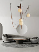 GobekUsa Leather Glass Ball Pendant Light for Living Room, Adjustable Belt DIY Fixture