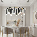 GobekUsa Black U Shape Tube Gold Ring Chandelier for Foyer Dining Room Lighting