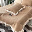 GobekUsa Lace Ruffles Quilted Bedspread Set with Pillowcases Queen Size