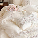 GobekUsa Flowers Embroidery Princess Wedding Lace Bedding Set 1200TC Cotton Duvet Cover Flat Sheet Pillowcases