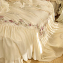 GobekUsa Beige Pink Lace Embroidery Bedding Set Egyptian Cotton Quilt Duvet Cover Sheet
