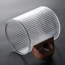 GobekUsa Glass Coffee Mug with Wooden Handle, Japanese-Style Tea Cup, Vertical Stripes