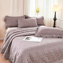 GobekUsa Leaf Embroidery Double Layer Lace Ruffles Quilt Set with Bedspread & Pillowcases