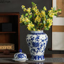 GobekUsa Blue White Porcelain Bird Flower Jar Tea Canister Vase Desk Decor