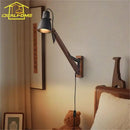 GobekUsa LED Long Pole Swing Arm Wall Lamp, Solid Wood, Adjustable, Industrial Designer