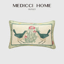 GobekUsa French Linen Flax Lumbar Pillow Cover Flower Birds Print, Fairy Green