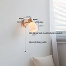 GobekUsa Amber Glass LED Wall Sconce Nordic Modern Wood Pull Chain Switch Stair Light